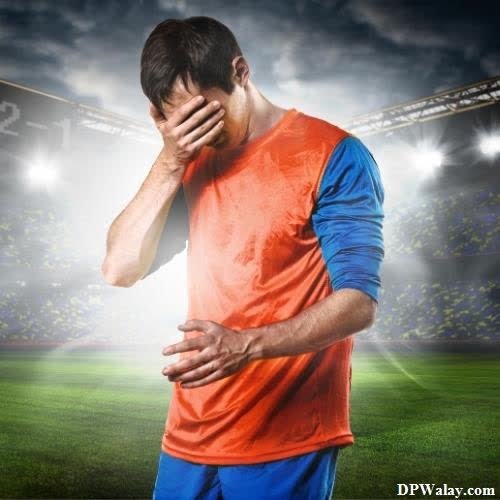 a man in a soccer uniform is crying no dp mood off 