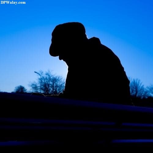 a silhouette of a man sitting on a roof