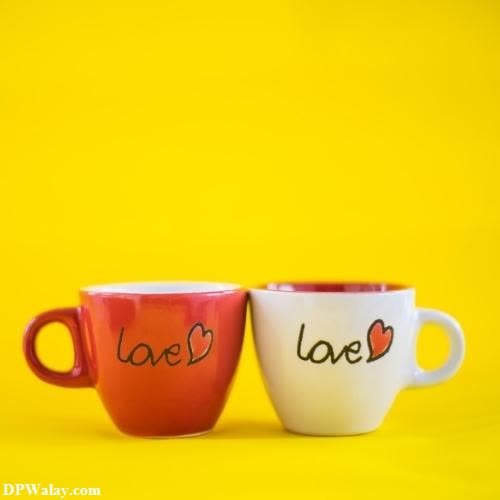 two cups with the words love written on them images by DPwalay
