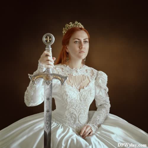 stylish queen dp - a woman in a white dress holding a sword