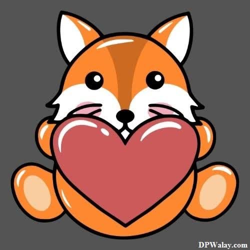 a fox with a heart in its mouth