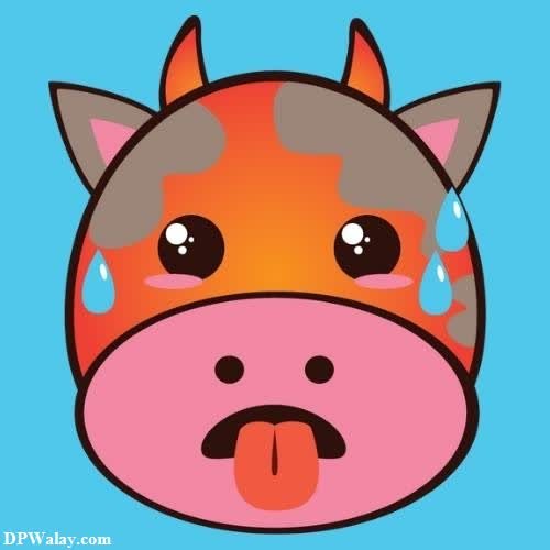 a cartoon cow with a sad expression