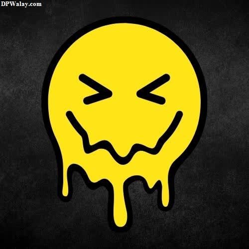 a yellow smiley face with a dripping down it-wrzL