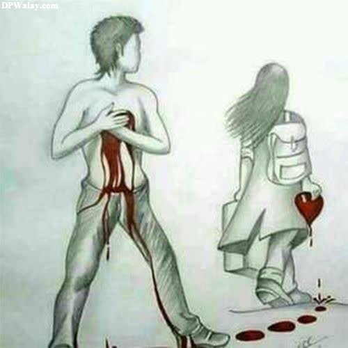 a drawing of a man and woman with blood on their backs sad woman dp