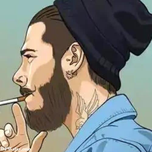 a man with a beard smoking a cigarette