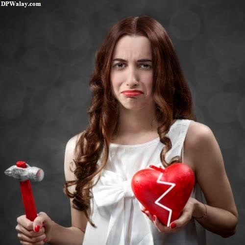 single girl dp - a girl holding a heart and a hammer