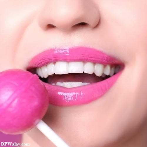 a woman with pink lipstick and a pink lip smile pic dp 