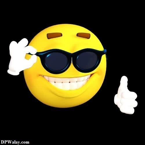a smiley face with sunglasses and thumbs