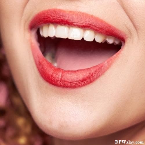 a woman with red lipstick and a smile-t3i2 smile profile pic