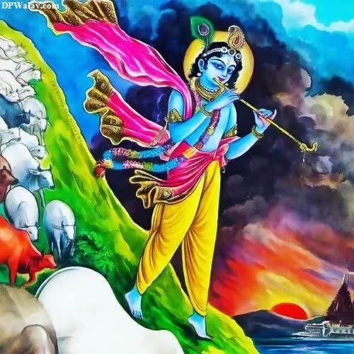 krishna DP - lord krishna and goddess in the sky
