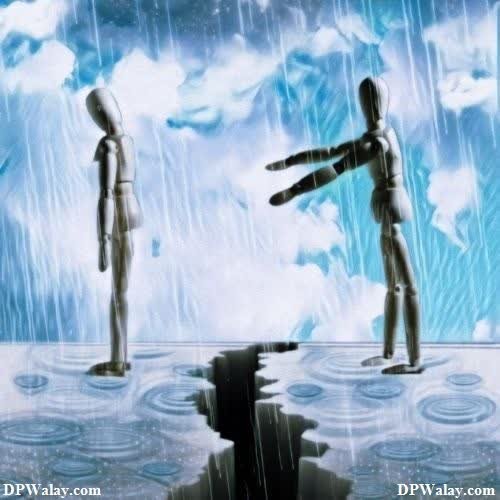 sad girl dp - two robots standing in the rain with a sky background