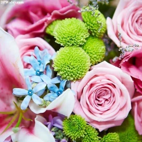 a bouquet of pink roses and green flowers unique dp images 