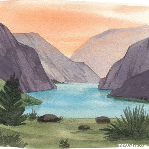 a watercolor painting of a lake in the mountains unique photos for dp 