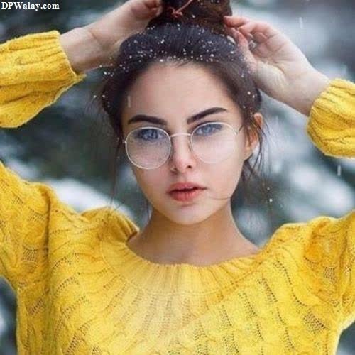 unique dp for whatsapp - a woman wearing glasses and a yellow sweater-0Psr