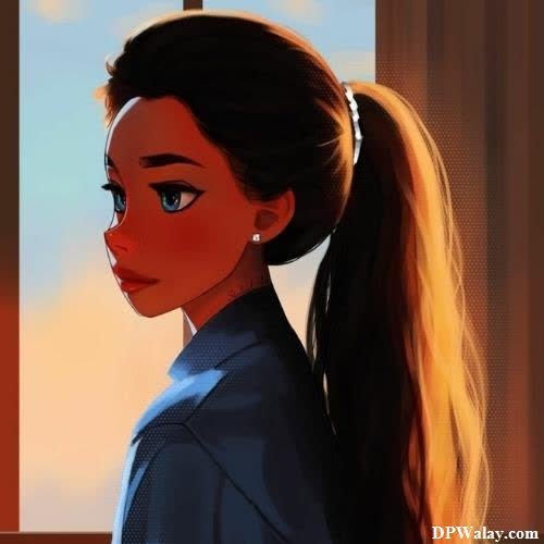 a girl with long hair and ponytails looking out a window 