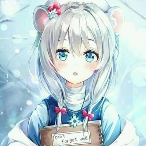 cartoon dp for whatsapp - a girl with long white hair and blue eyes holding a sign that says, ` ` ` `