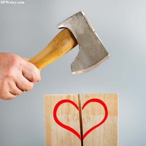 a person holding an axe over a block with a heart whatsapp dp broken heart 