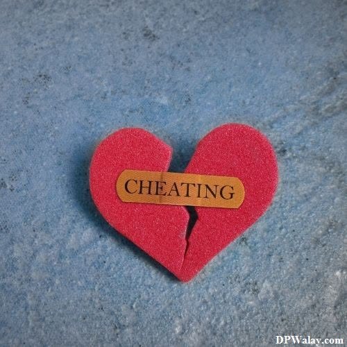 broken dp for whatsapp - a red heart with a piece of paper that says cheating