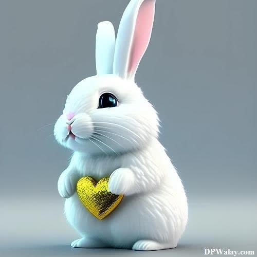 a white rabbit with a heart in its mouth