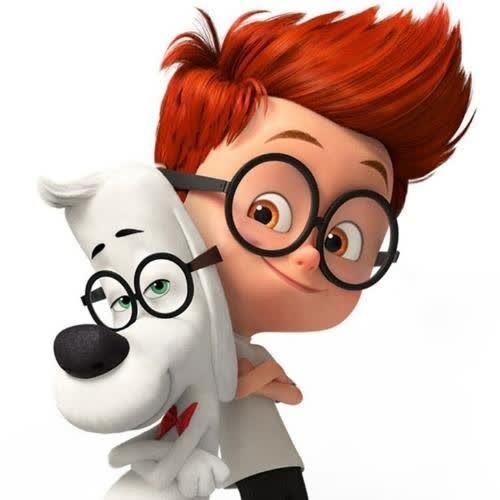 a cartoon character with glasses and a dog