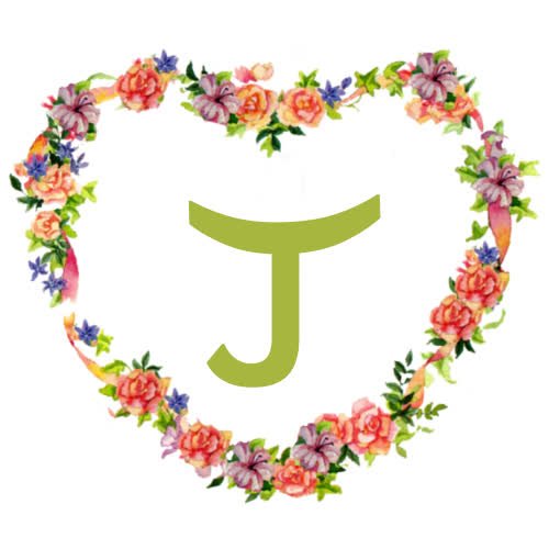 a heart shaped frame with flowers and leaves j name photo 