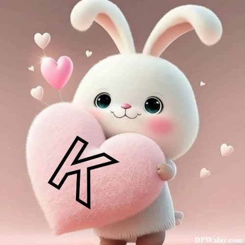 K Name DP - a cute bunny holding a heart
