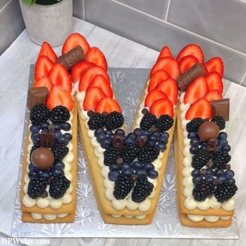 a cake with fruit and chocolate on top images by DPwalay