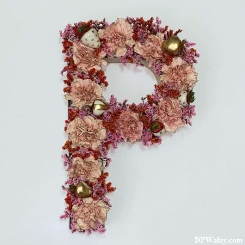 a pink flower letter p