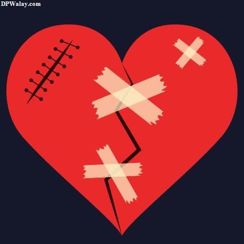 a broken heart with two crosses on it