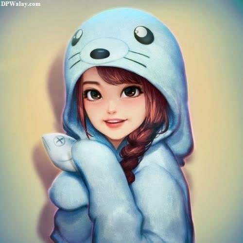 DP For Girls Cartoon - a girl in a blue hoodie with a big smile