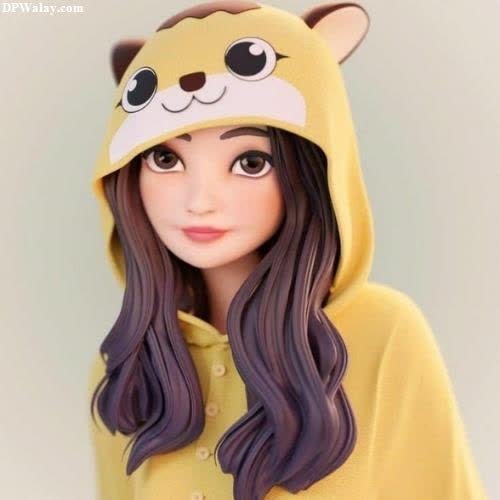 a doll wearing a yellow hoodie and a black hair cartoon girl images for dp 