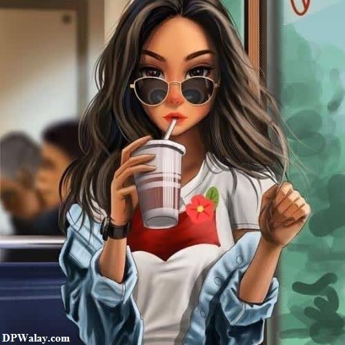 a woman drinking a drink on a train cartoon girl images for whatsapp dp