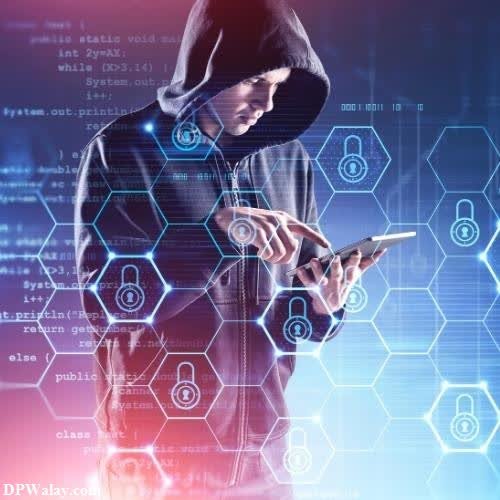 Hacker DP - a man in a hoodie using a smartphone