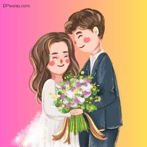 a couple holding flowers and smiling at each other couple