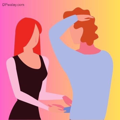 a woman is touching her head with her hand couple cartoon dp 