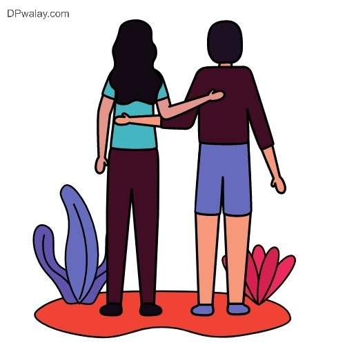 Couple DP Cartoon - a couple standing in front of a plant