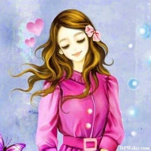 a girl in pink dress with butterflies
