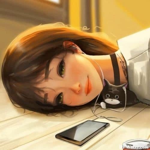 a woman laying on a table with a cell cute cartoon dp for girls