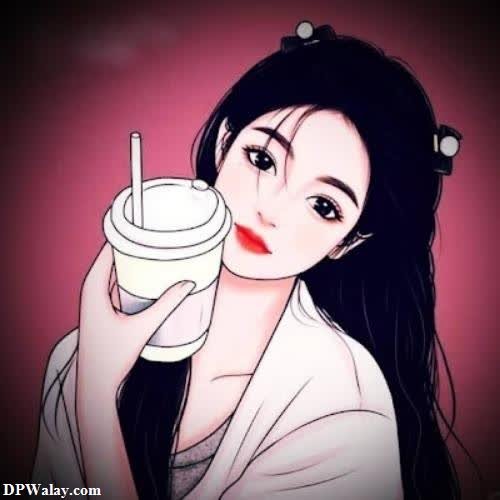 a girl drinking a drink from a cup cute cartoon dp for girls 