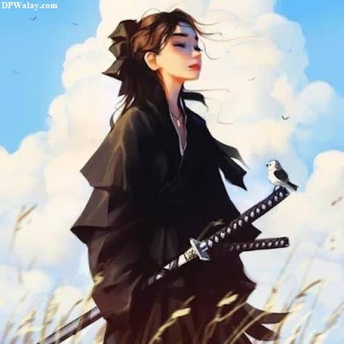 a woman in a black coat and a sword cute cartoon dp for girls