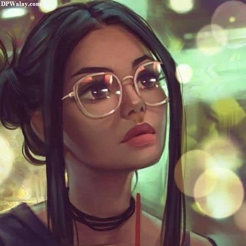 a woman with glasses and a necklace cute cartoon dp for girls 