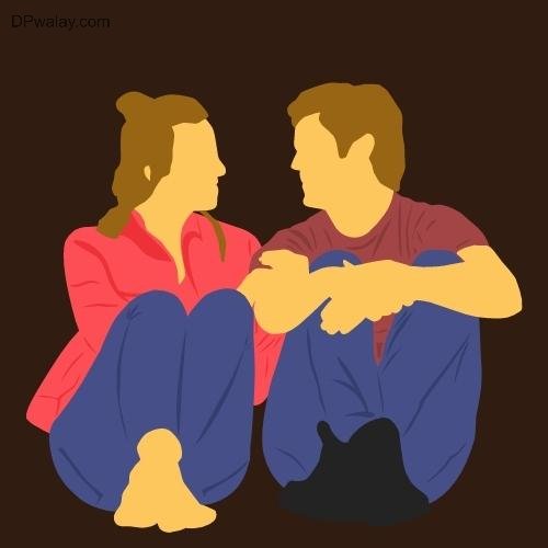 Couple DP Cartoon - a couple sitting on the ground, one is holding the other's hand