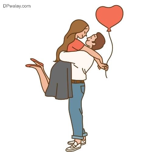a woman holding a heart shaped balloon cute couple cartoon dp