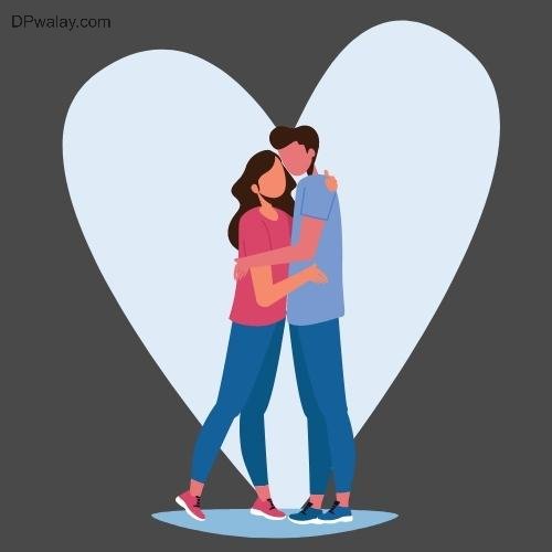 Couple DP Cartoon - a couple hugging in front of a heart