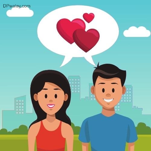 a man and woman are standing in the park with a heart above them cute couple dp cartoon 