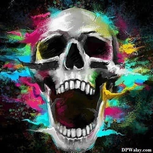 Dangerous DP - a skull with colorful paint sperings