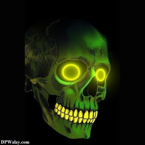 a skull with glowing eyes and a glowing skull head