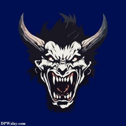 a blue background with a white demon head and a black background with a white demon head images by DPwalay