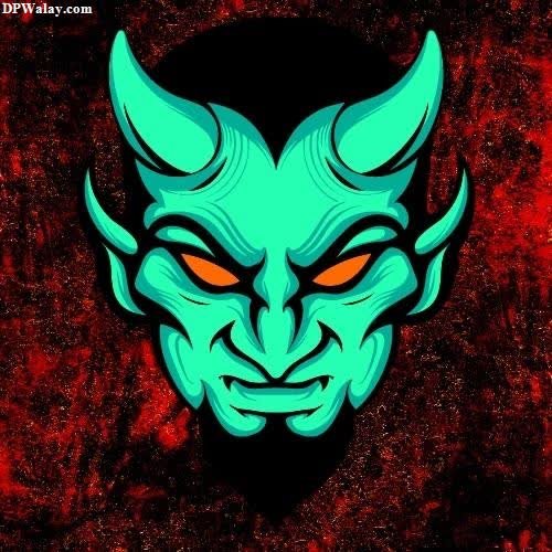 a green demon with orange eyes and a black background images by DPwalay