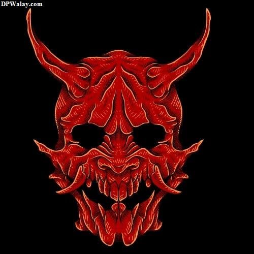 a red demon skull with horns and fangs